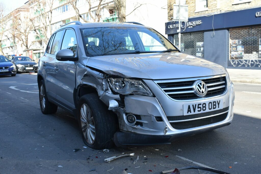 A car that has been hit by another car photo