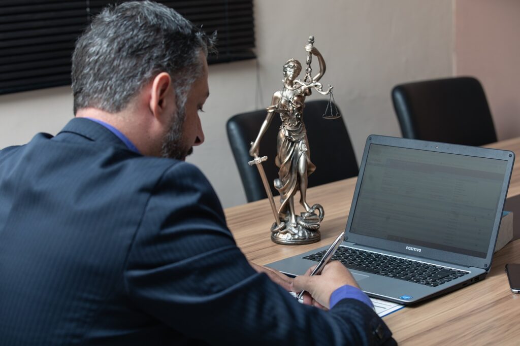 A lawyer sitting on the desk